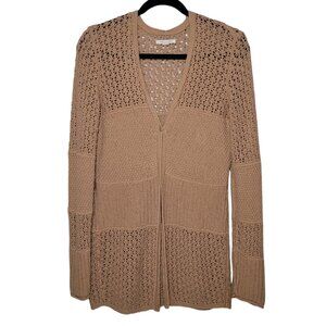 American Eagle Knit Cardigan Sweater Tan Crochet Womens Medium Cottagecore Boho